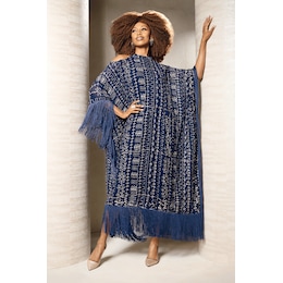 Alexandra Fringed, Cold-Shoulder Caftan for Women in Embroidered Mesh, , large