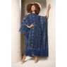 Alexandra Fringed, Cold-Shoulder Caftan for Women in Embroidered Mesh, Navy Metallic, large