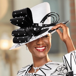 Danasia Hat with Print-Topped Brim and Rhinestone-Accented Bows, , large