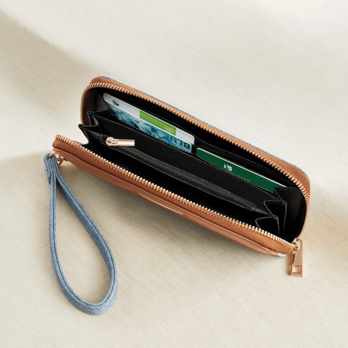 Denim Zip-Close Wallet with Removable Wristlet Strap, Denim, large