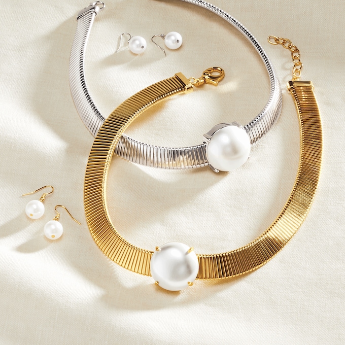 Faux-Pearl Omega Necklace & Earring Set, , large