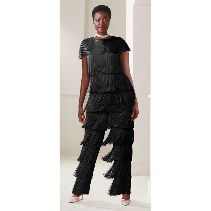 Zazie Fringe Pant Set, Black, large