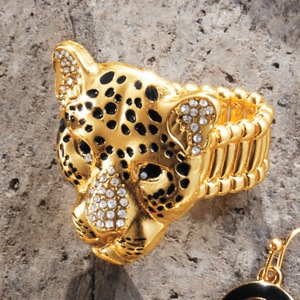 Leopard Goldtone Stretch Ring, , large