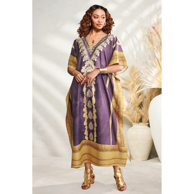 Salma Women&rsquo;s Long Dashiki-Print Afrocentric Caftan with V-Neck, , large