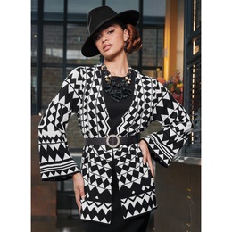 Kali Op-Art Cardigan in Geometric Jacquard Sweater Knit, , large