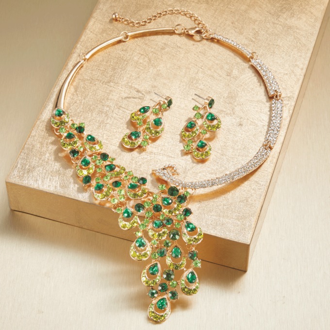 Peacock Embellished Crystal Necklace, , large