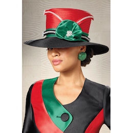Waikina Colorblock Hat with Rhinestones and Fabric Flower, , large