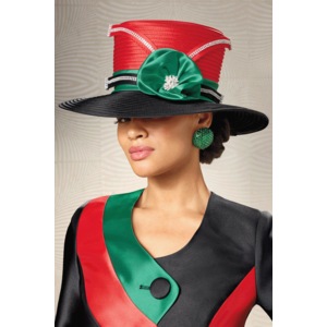 Waikina Colorblock Hat with Rhinestones and Fabric Flower, Black/Multi, large
