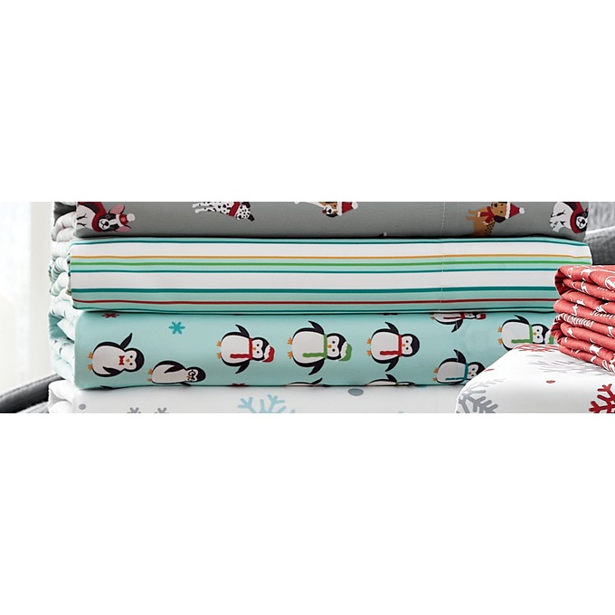 2-Pack Holiday Print Microfiber Flannel Sheets, , large