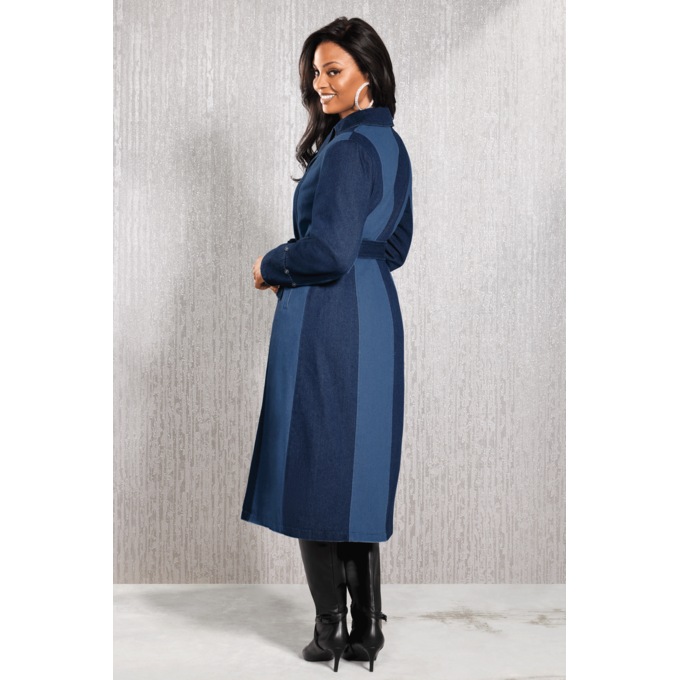 Livia Denim Trench with Removable Faux-Fur Collar and Cuffs, Blue, large
