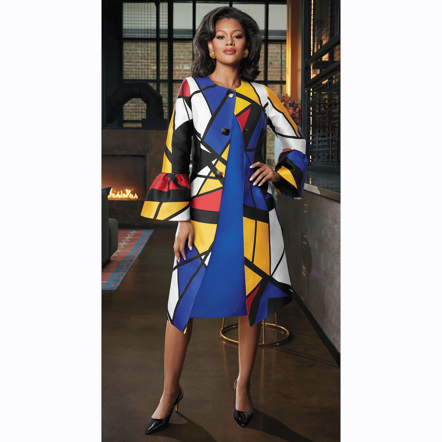 Stained Glass Jacket Dress, Size 14, Blue, Misses Stained Glass Jacket Dress, Size 14, Blue, Misses