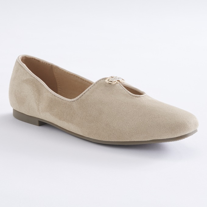 The Classique Keyhole Faux-Suede Flat for Women with Rhinestone Accent, , large
