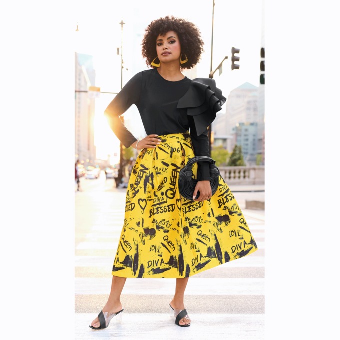 Ruby Ruffle Top and Jassi Printed Skirt, , large