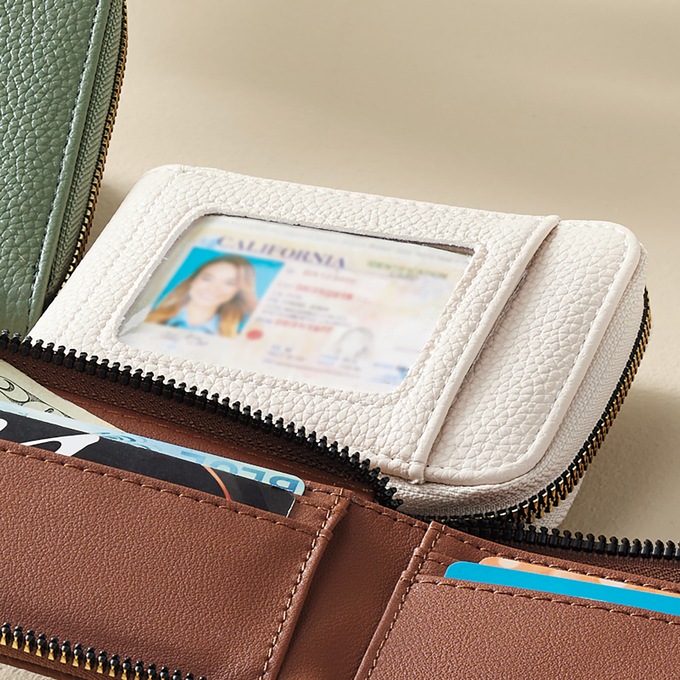 Kedzie Zip Wallet with Exterior ID Window, Bone, large