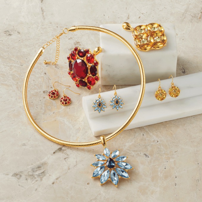7-pc. Crystal/Goldtone Interchangeable Pendant Necklace & Earring Set, , large