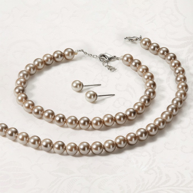 Faux Pearl Necklace, Bracelet and Earrings, , large