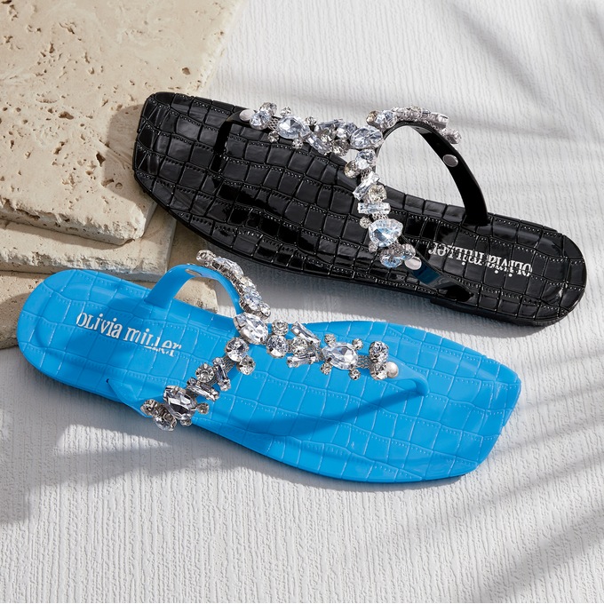 Olivia Miller Rhinestone T-Strap Slide, , large