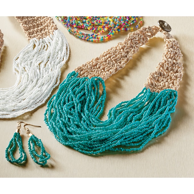 Seed Bead Necklace and Earring Set, , large
