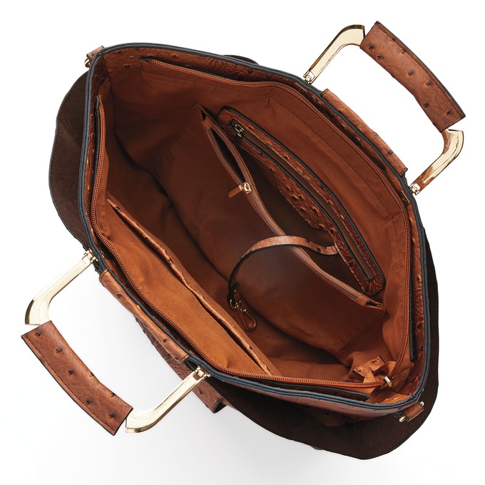 Croco-Fan Embossed Faux Leather Handbag – Fanned Design with Zip Closure, Inside Pockets & Removable Strap, , large