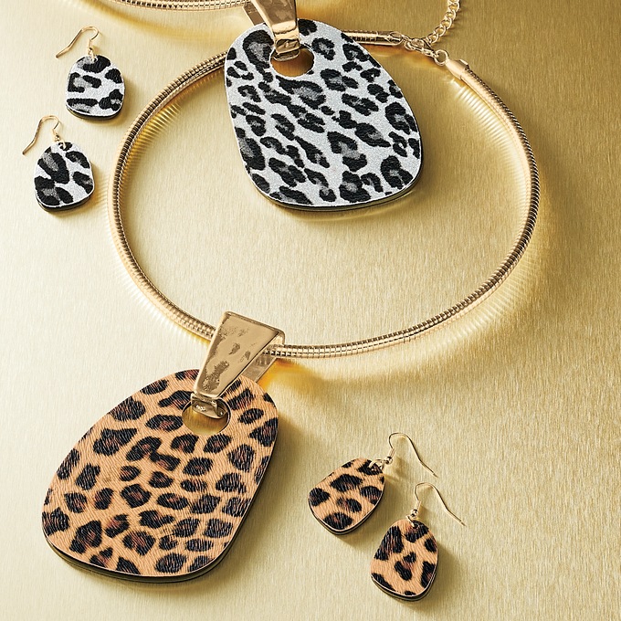 Spotted Reversible Pendant and Earring Set, , large