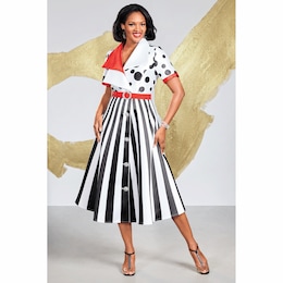 Rechelle Double-Print Fit-and-Flare Dress, , large