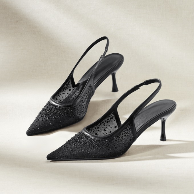 Rhinestone Mesh Slingback, , large