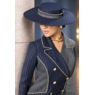 Julea Wide-Brim Pinstripe Hat with Contrast Band, Navy Gray Multi, large