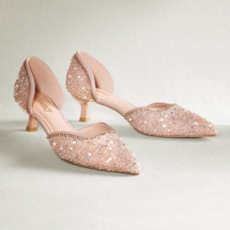 Embellished D'Orsay Pump with Faux Pearls and Crystals, , large