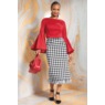 Hudson Houndstooth Midi Pencil Skirt with Feather Trim, , large