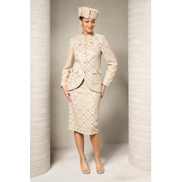 Savannah Sequined Tweed Skirt Suit and Hat, , large