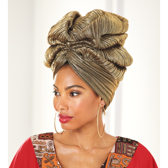 Gold-Pleated Turban, , large
