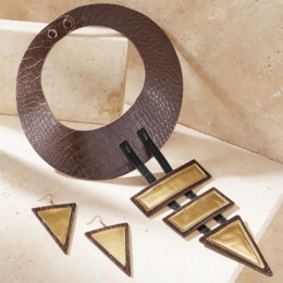Pleather Geometric Shapes Necklace &amp; Earrings Set, , large