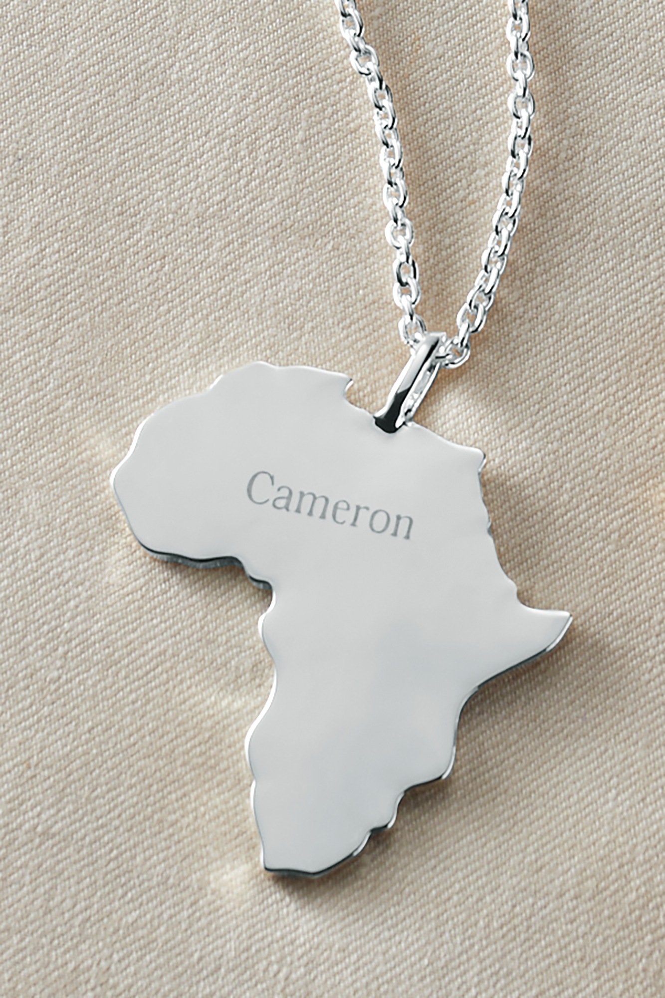 Personalized Unisex Africa Name Pendant Necklace, Silvertone, large