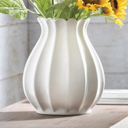 Ribbed Scalloped Stoneware Vase, , large