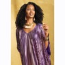 Gisele Foil-Printed Women's Caftan with Pleats, Purple Gold, large