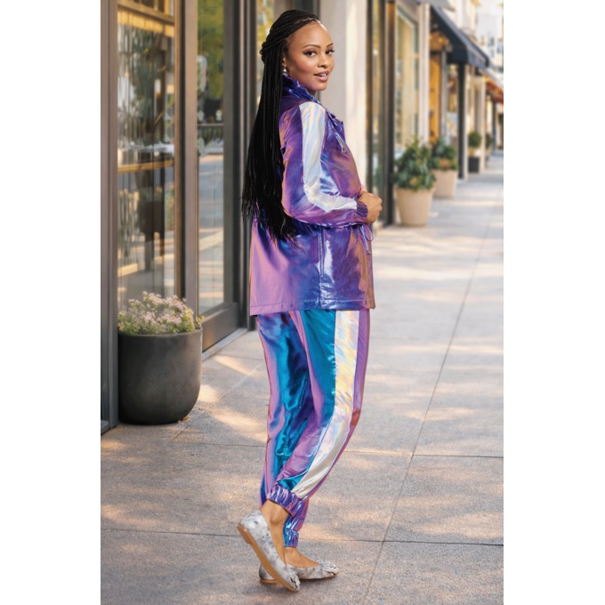 Nova Metallic Active Set with Contrast Striping and Drawstring Jacket, , large