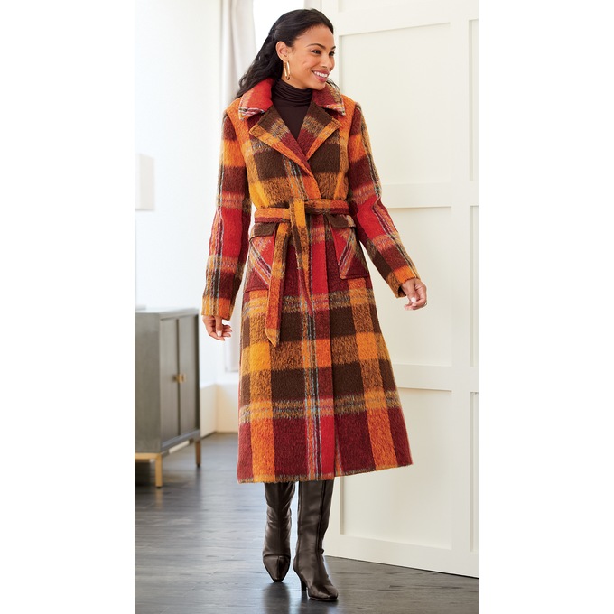 Plaid Wrap Coat, , large