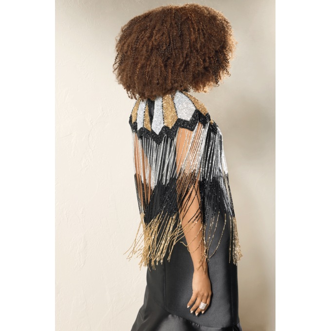 Beaded Capelet with Fringe, Multi, large