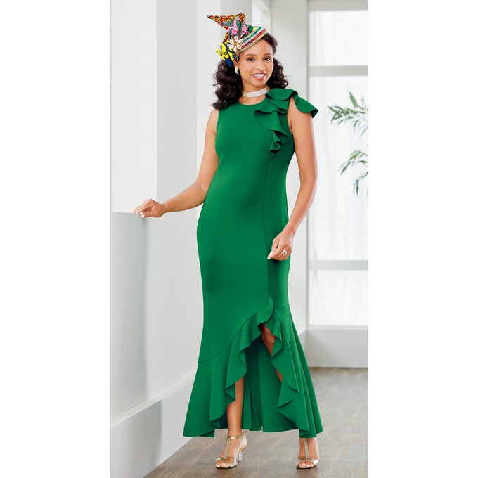 Vonetta Ruffle Gown and Whittall &amp; Shon Nalora Fascinator, , large