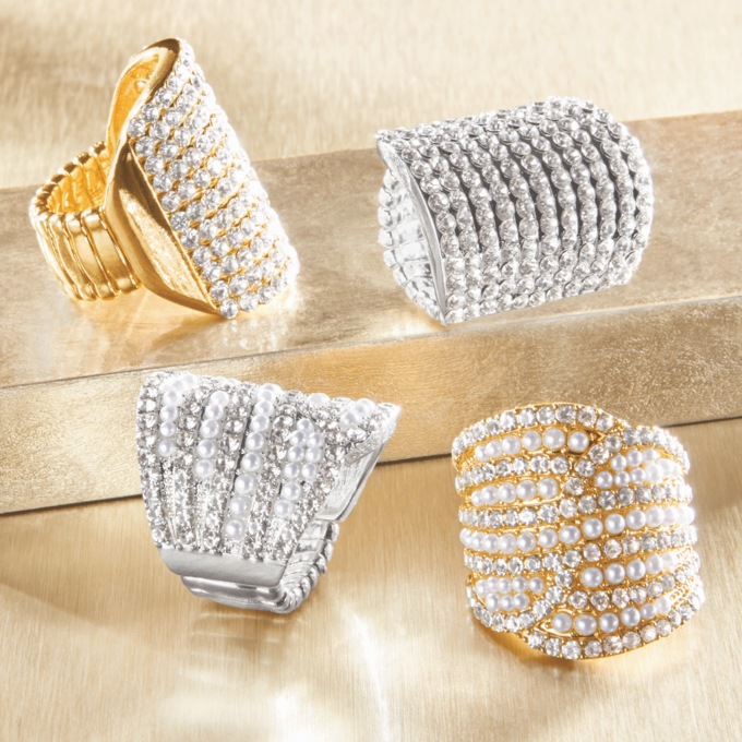 Jeweled Stretch-Band Ring, , large
