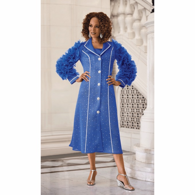 Delfina Ruffle-Sleeve Jacket Dress with Rhinestone Accents, , large