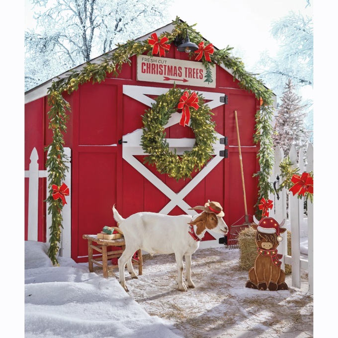 Lit Garland with Red Bow, , large