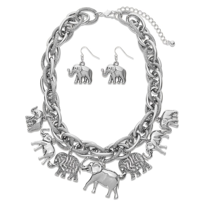 Elephant Charm Jewelry, Silvertone, large