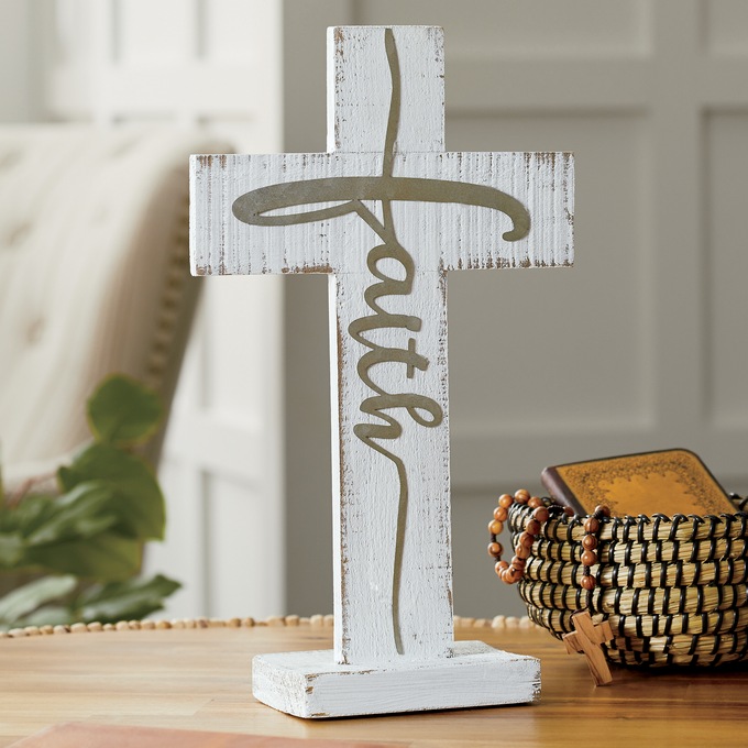 Wooden Tabletop Faith Cross, , large