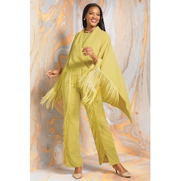 Freya Fringed Pant Outfit with High-Low Cape and Attached Tank, , large