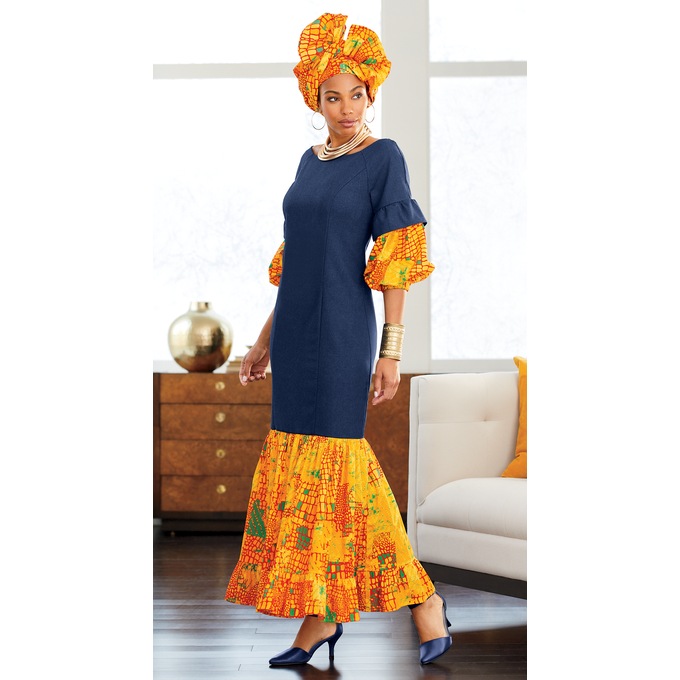 Asia Denim Ankara Dress, , large