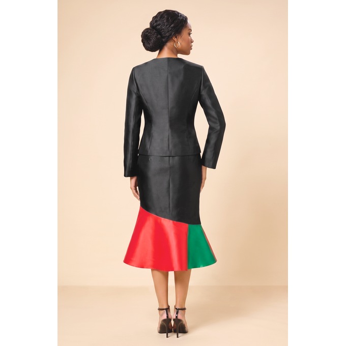 Waikina Colorblock Asymmetrical Midi Jacket Dress with Peplum Ruffle, , large
