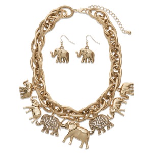 Elephant Charm Necklace/Earring Set, , large