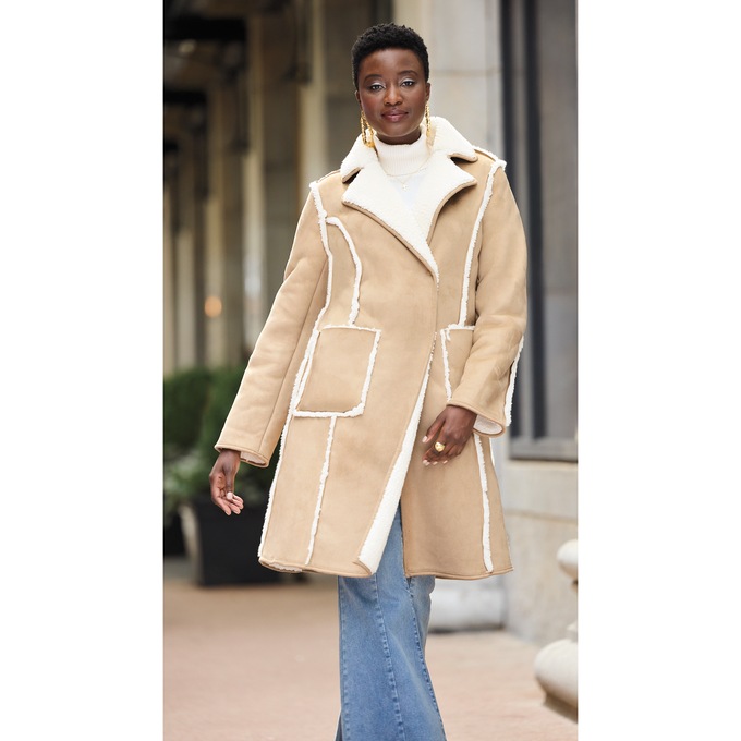 Riley Reversible Faux Fur Shearling Coat, , large