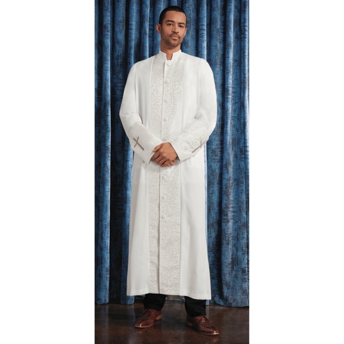 Men's Cross Button-Down Choir Robe with Embroidered Crosses, , large